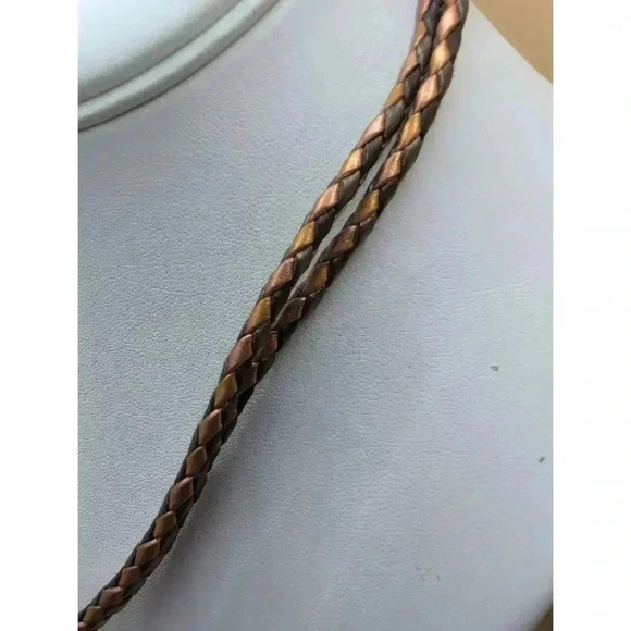 Chicos Goldtone Metal Hammered Disc Bronze Braided Rope Necklace - Picture 5 of 6